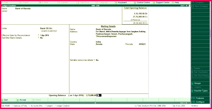 Balance Sheet Reconciliation Template Unique Create Bank Account Ledger In Tally Erp 9 Bank Od Bankocc