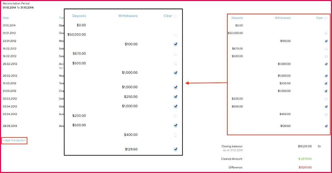 Transactions for Reconciliation If you check