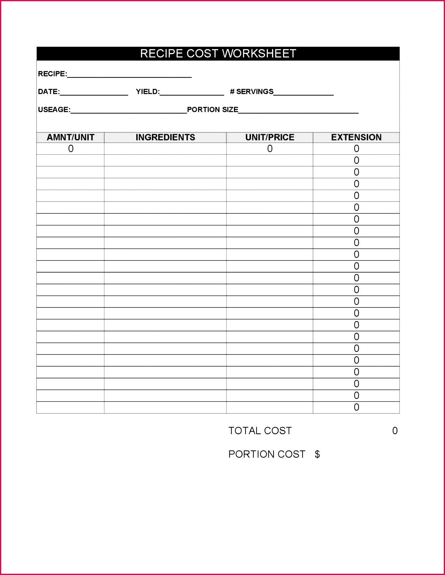 4 Costing Sheet Template Excel 19301 FabTemplatez