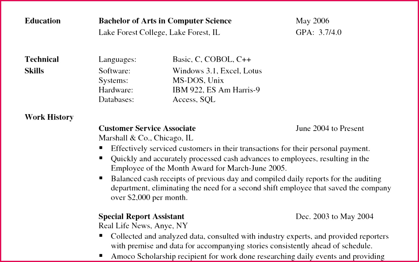 Resume format for puter Science Fresh Fresh Resume Puter Skills Examples Fresh Od Specialist Sample Resume