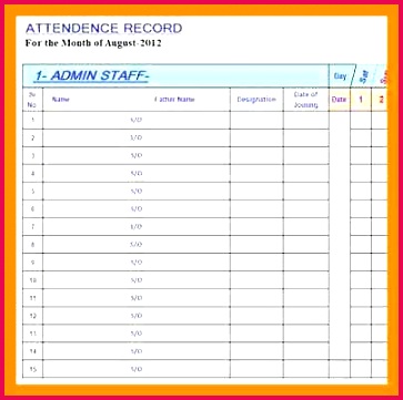 employee attendance record template excel