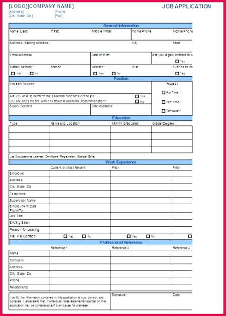Free Job Application Template for Excel