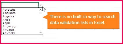 no built in way to search data validation