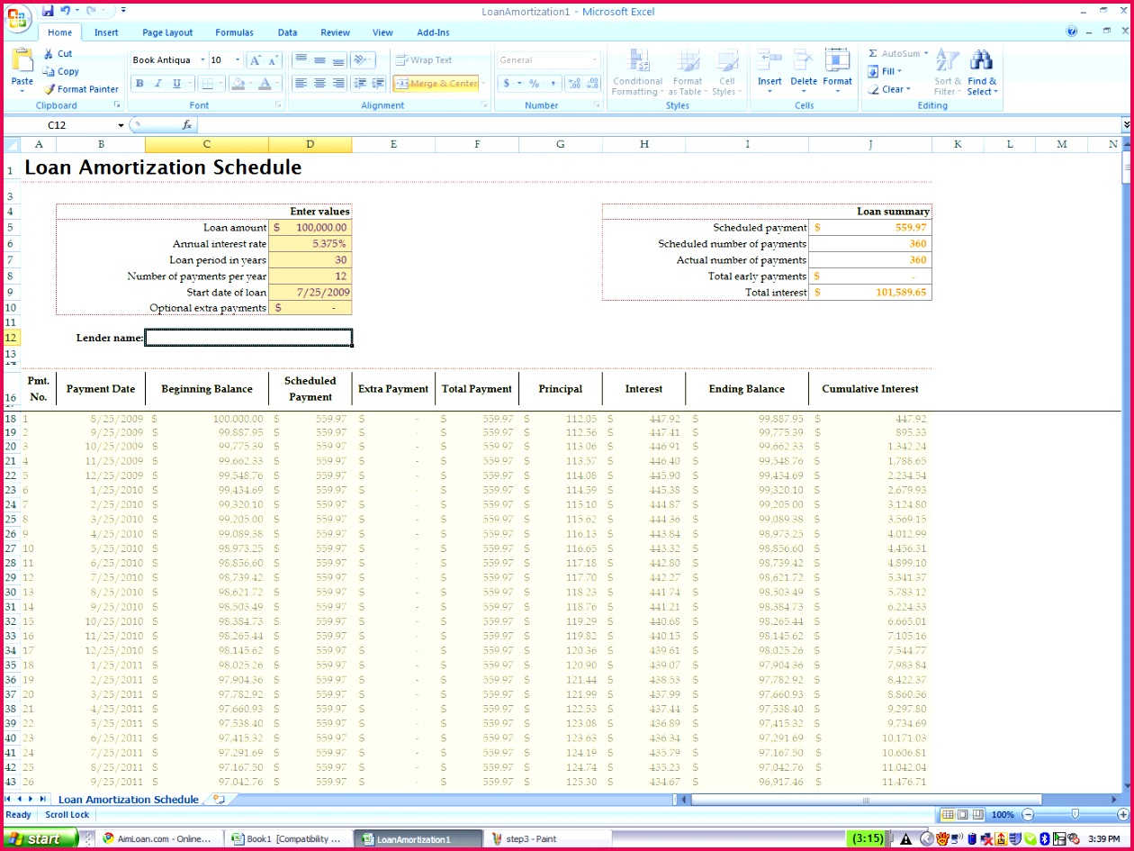 mortgage payment table spreadsheet loan amortization schedule excel