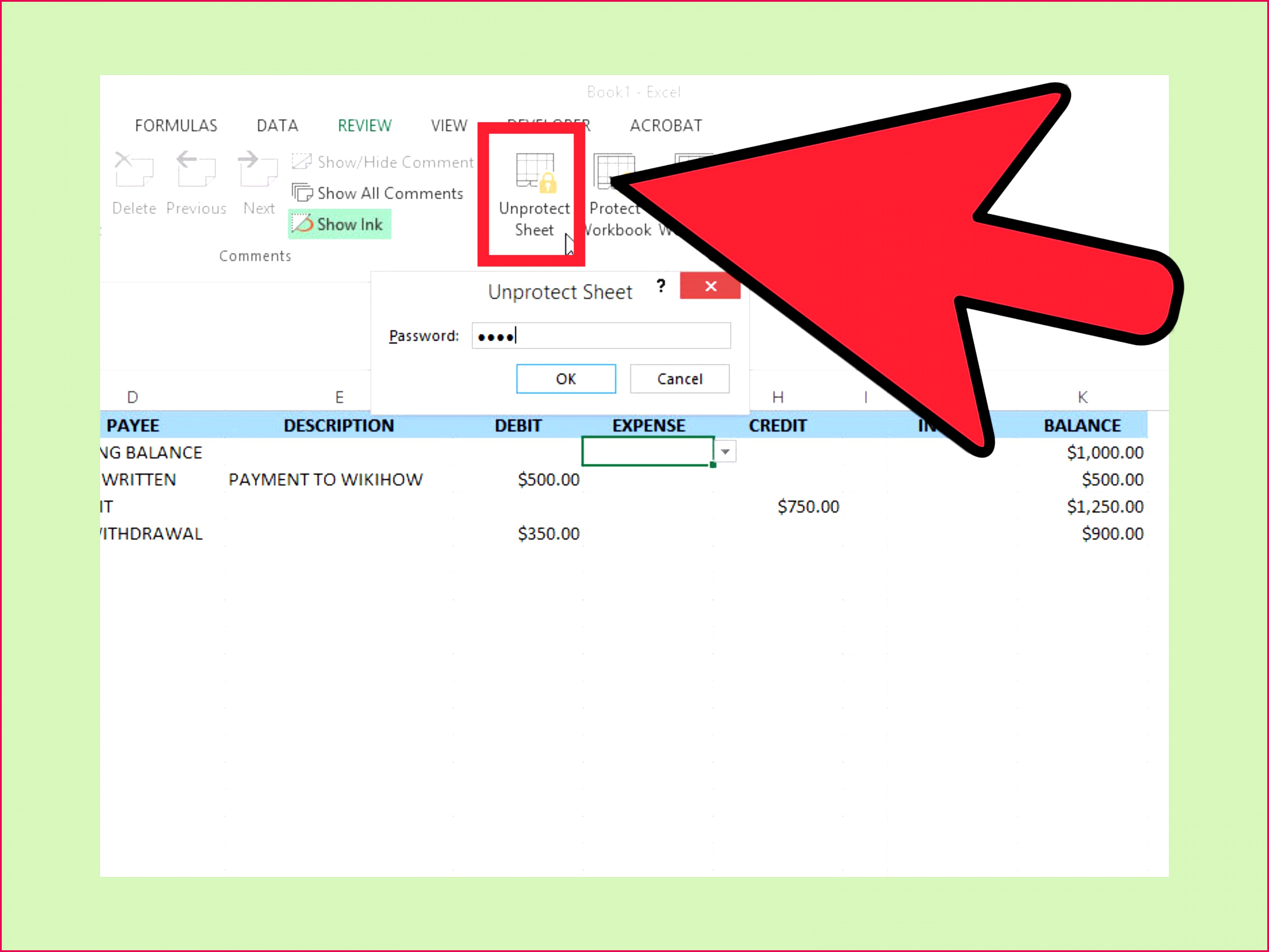 Create a Simple Checkbook Register With Microsoft Excel Step 24