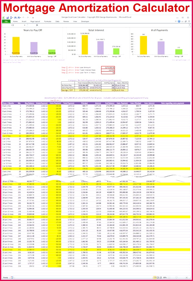 Home Mortgage Amortization Table Extra Principal Payments Excel Templates