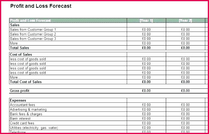 Profit Loss Statement Template Free With Fresh 9 Self Employed And 3 Year Projection Forecast 12 Month Excel