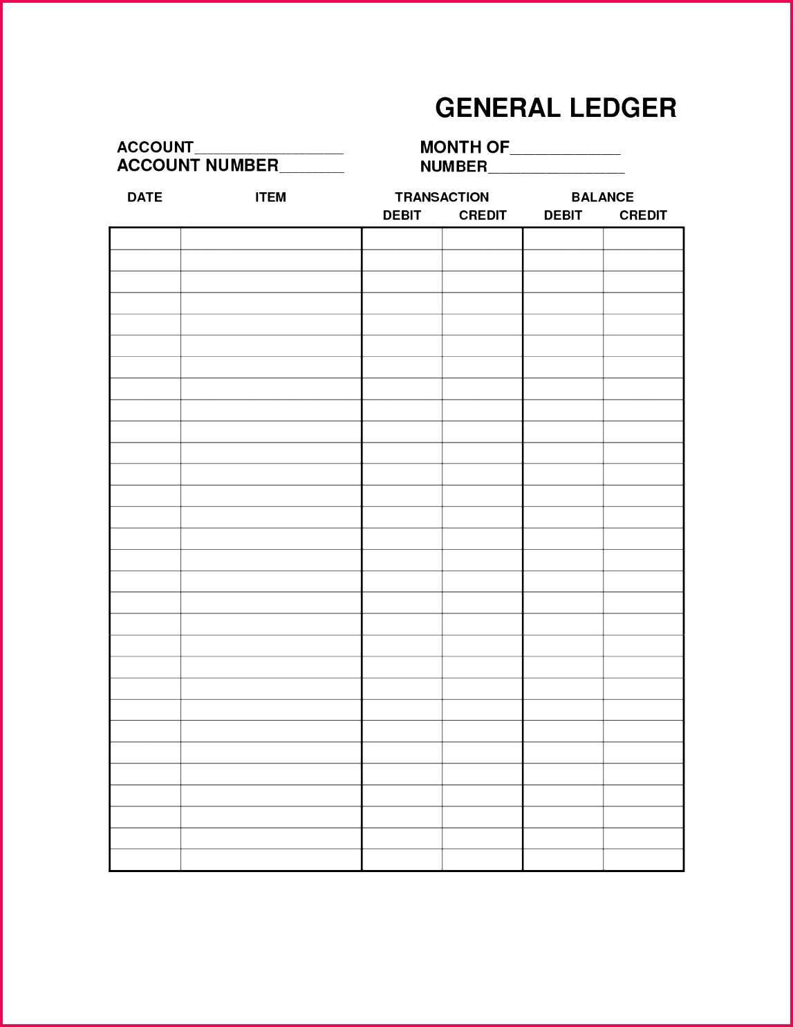 debit and credit ledger template Google Search