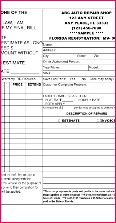 Service Receipt Template Awesome Auto Repair Template Florida Auto Repair Invoice Template From Car