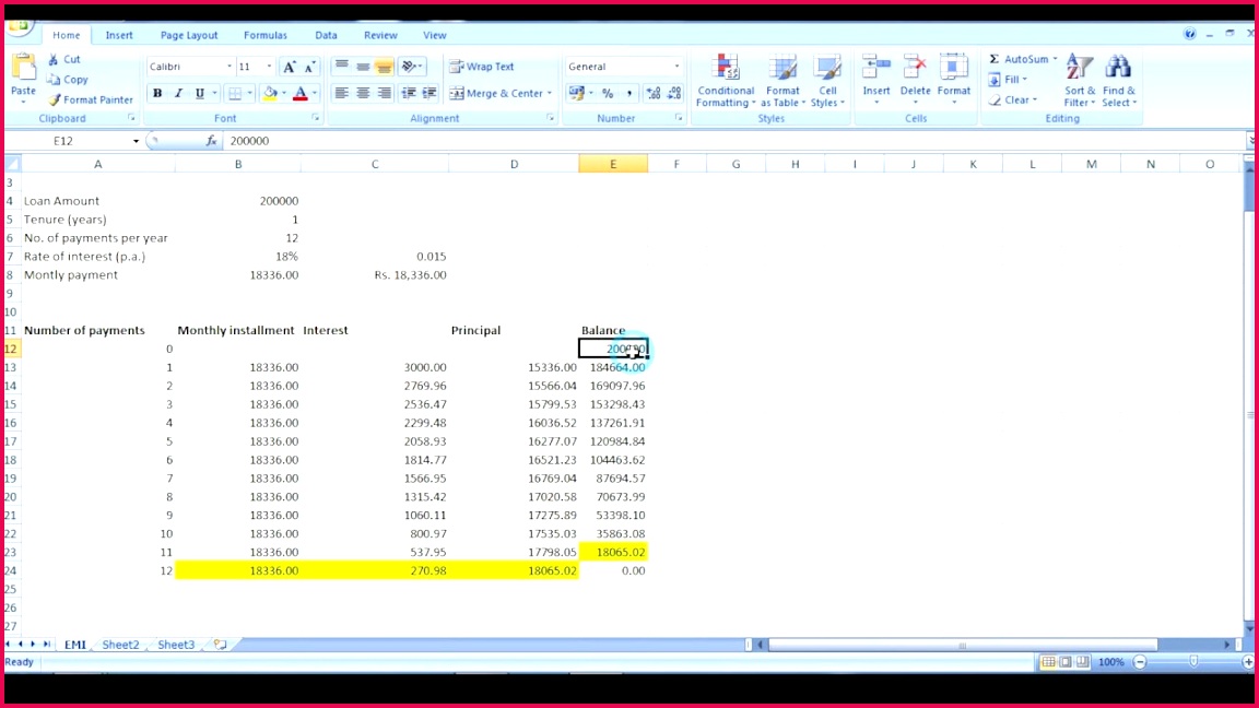 Calculation of EMI in Excel sheet A plete Understanding