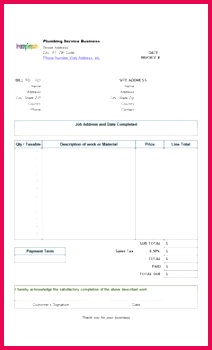 Perfect Sample of Plumbing Service Billing Invoice Form Template with pany Logo and Bill To Information