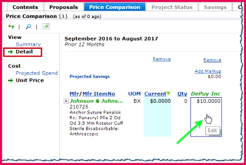 Analysis Projects 494331 Figure 41 Accessing Proposal Details from the Price parison Tab