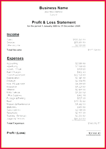 Personal Financial Statement Template Unique Fillable Profit and Loss Statement