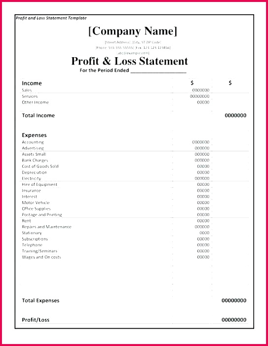 free 12 month profit and loss statement template excel monthly one