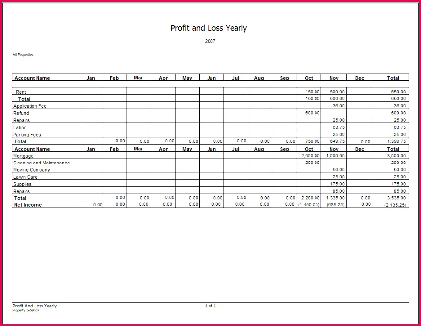 monthly profit loss statement