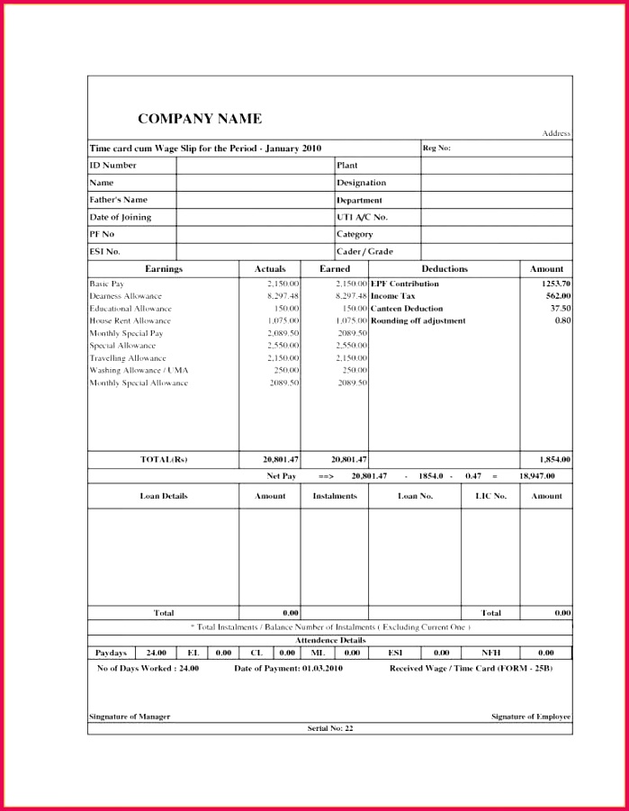 Simple Payroll Spreadsheet for 5 Basic Payslip Template Word Salary Slip Basic Payslip Template