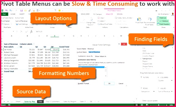 Pivot Table Built in Menus Are Slow and Time Consuming in Excel