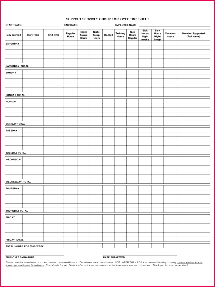 Support Services Group Employees Timesheet Free Download