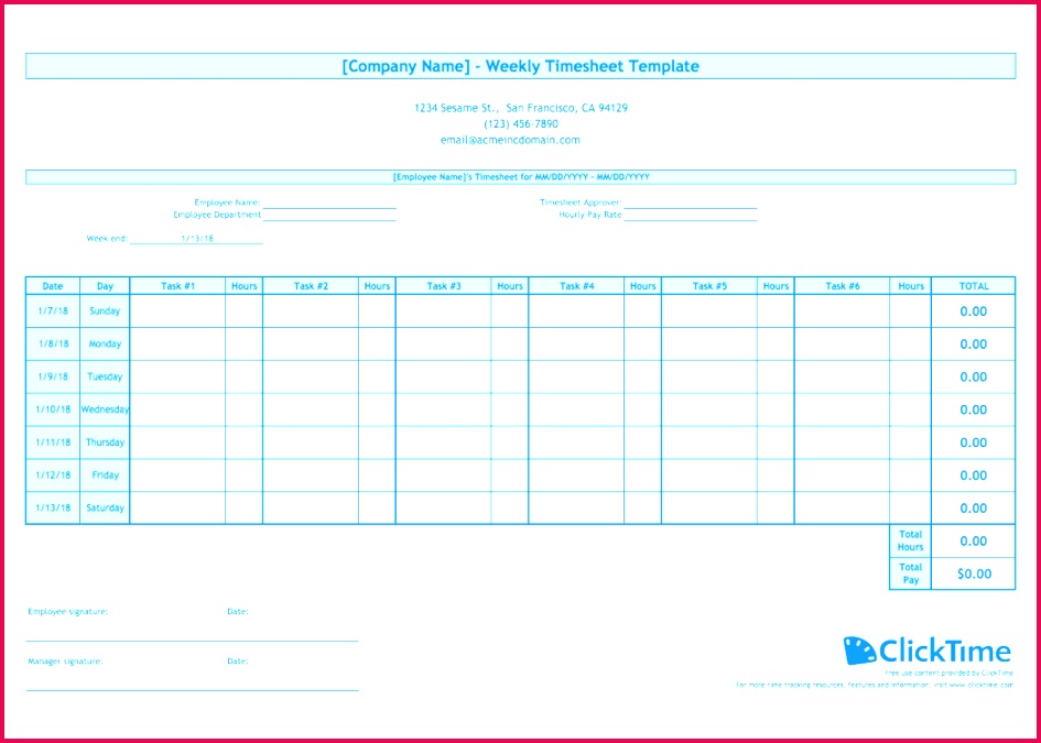 Timesheet template weekly free excel timesheets clicktimeheet time tracking vacation and sick