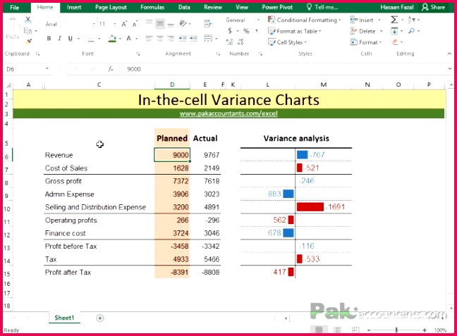 Bud vs Actual Variance Reports with "In the Cell Charts"