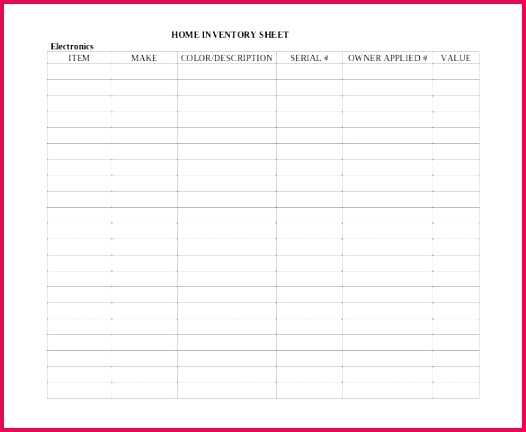 Home Inventory Sheet Free Download Example Format Template