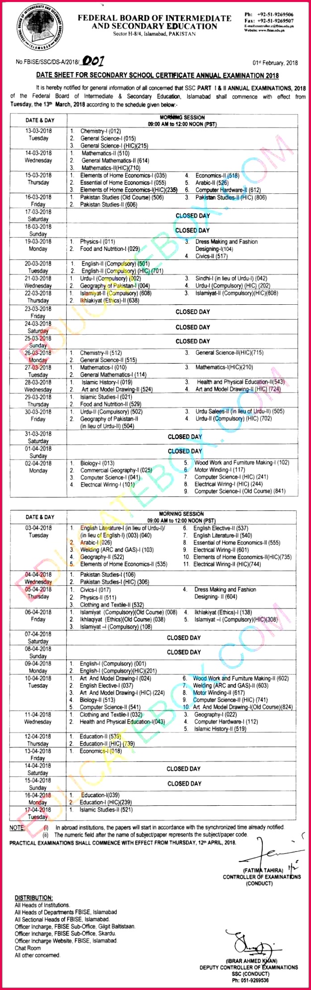 9th Class Past Papers · 10th Class Past Papers · Other Date Sheets