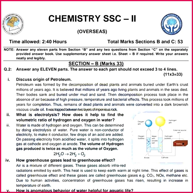 SSC II Overseas Chemistry plete solution of Subjective Federal Board 2019 10th