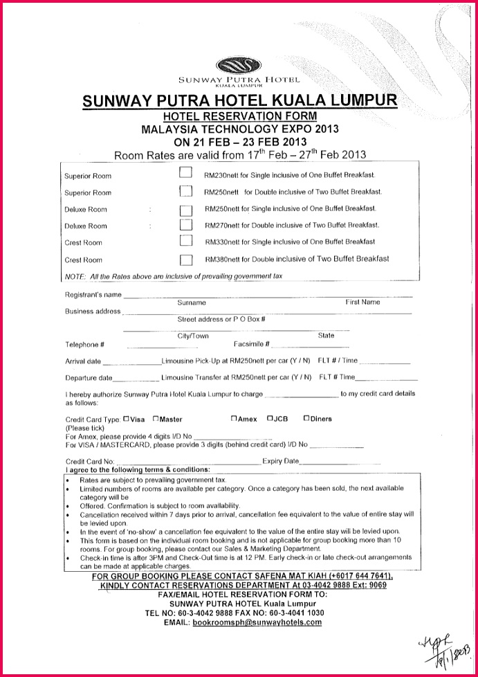 HOTEL RESERVATION FORM MALAYSIA TECHNOLOGY EXPO 2013 21 FEB 23 FEB 2013 Sunway Putra Hotel