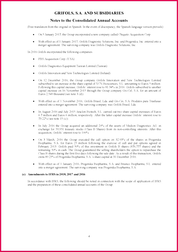 Grifols SA 865612 GRAPHIC GRIFOLS S A AND SUBSIDIARIES Notes