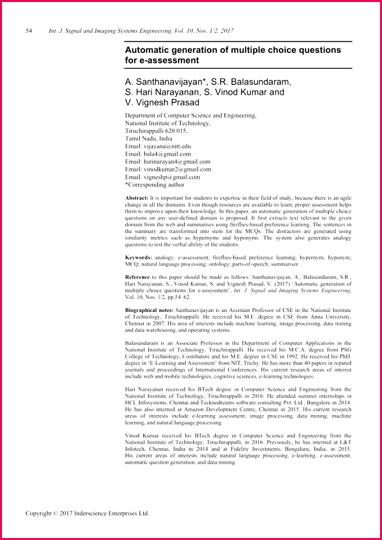 PDF Automatic generation of multiple choice questions for e assessment