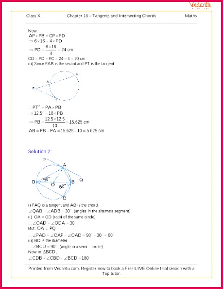 Tangents and Intersecting Chords Solutions for ICSE Board Class 10 Mathematics Concise Selina Publishers