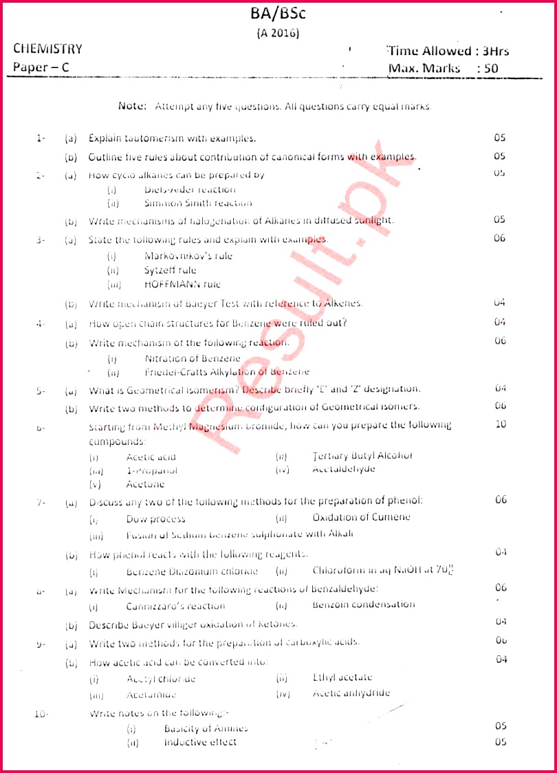 AJK University BA BSc Chemistry Past Paper 2016