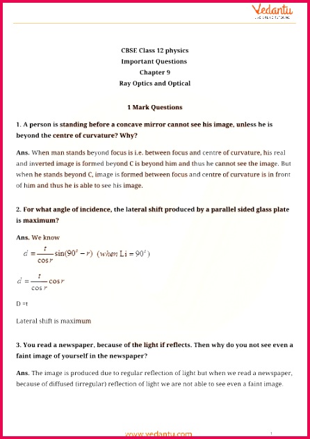 Important Questions Class 12 Physics Chapter 9 part 1
