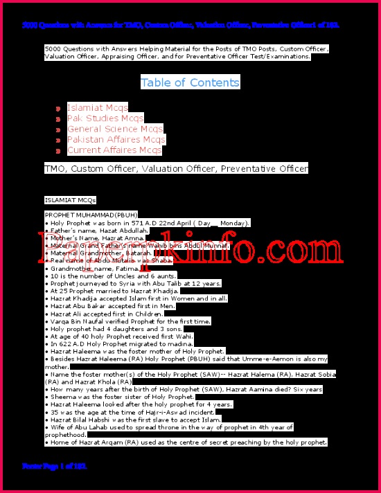 PDF 5000 Questions with Answers Helping Material for the Posts of 712550 pdf