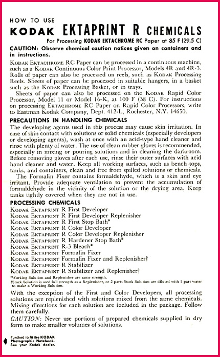 It dates from August 1969 and was the first instruction sheet published with the new reduced process times for Ektachrome RC Resin Coated paper