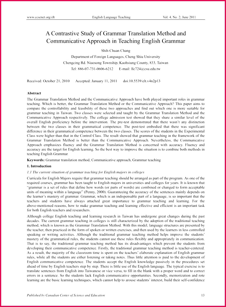 PDF A Contrastive Study of Grammar Translation Method and municative Approach in Teaching English Grammar