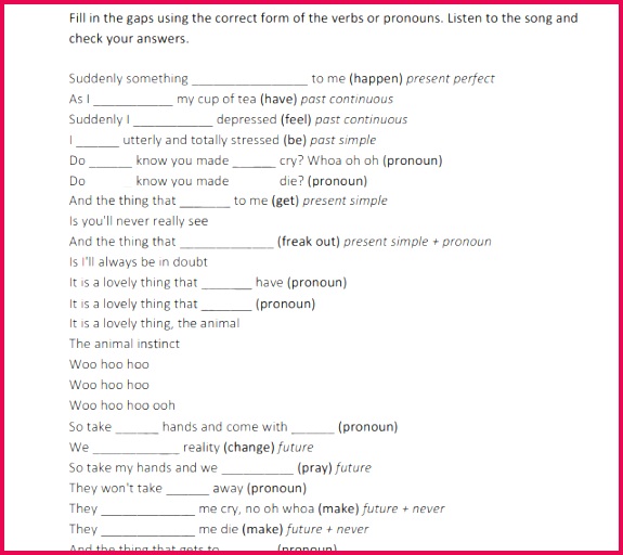 159 FREE Personal Pronouns Worksheets 512575 Grammar Revision with The Cranberries Animal Instinct