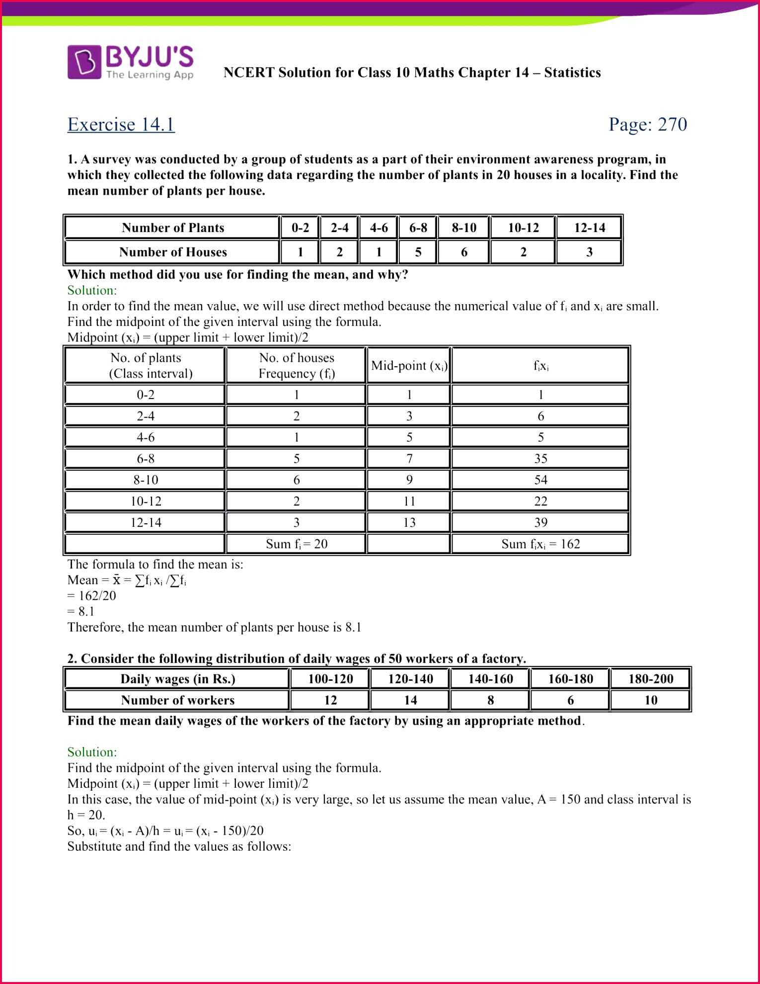 Access Answers of Maths NCERT Class 10 Chapter 14 Statistics