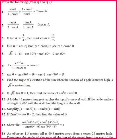 important questions class 10 maths chapter 8 introduction trigonometry 2