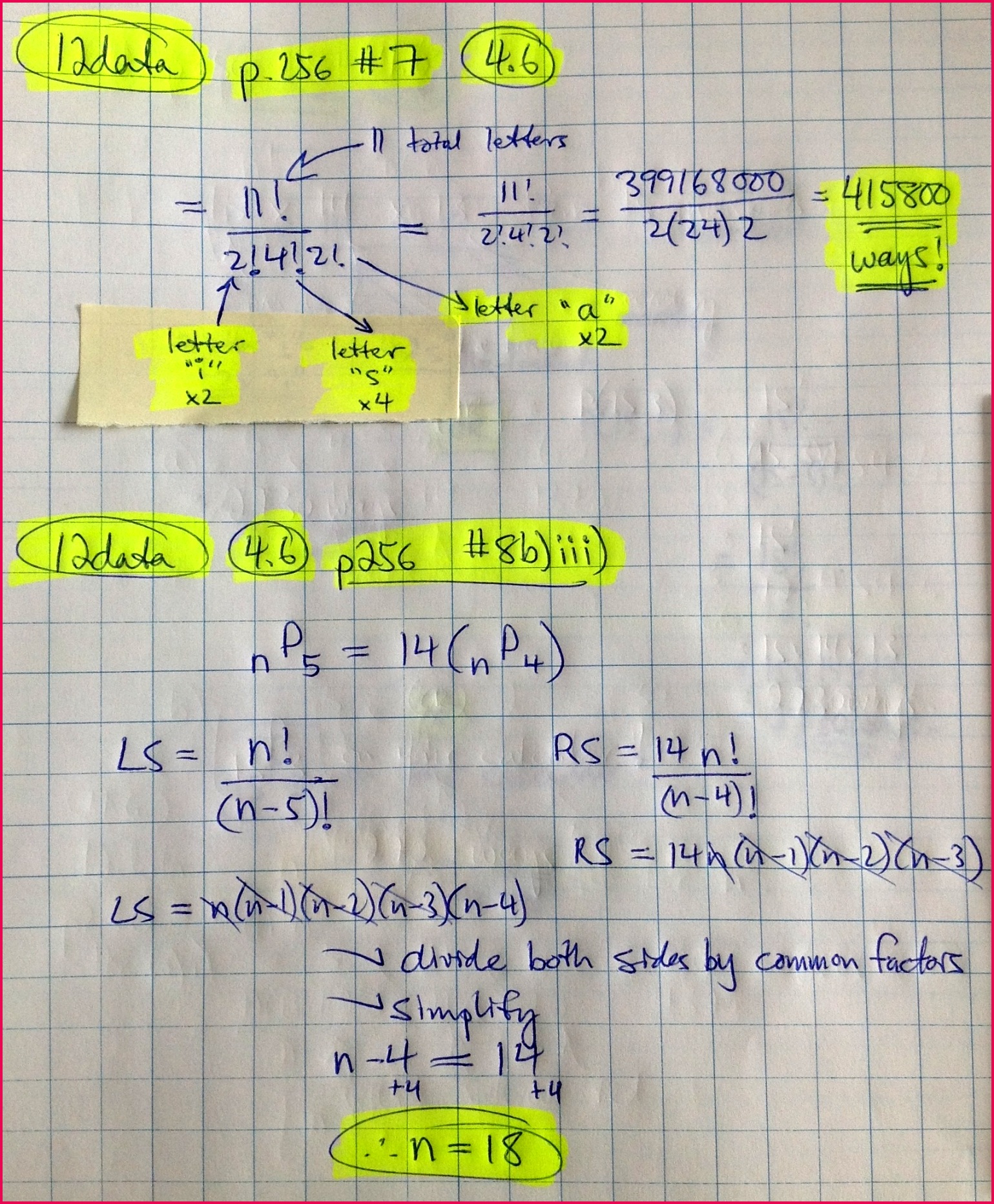 4 6 Counting Techniques and Probability Strategies Permutations pg250 4 6 Lesson Notes pg255 question 2a solution notes
