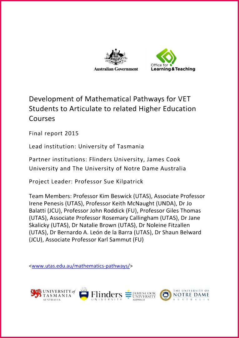 PDF Development of mathematics pathways for VET students to 7651081 PDF Development of mathematics pathways for VET students to articulate to higher education courses Final Report