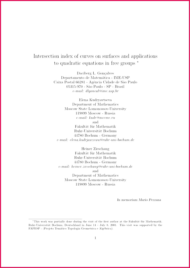 PDF Intersection index of curves on surfaces and applications to 7651081 PDF Intersection index of curves on surfaces and applications to quadratic equations in free groups