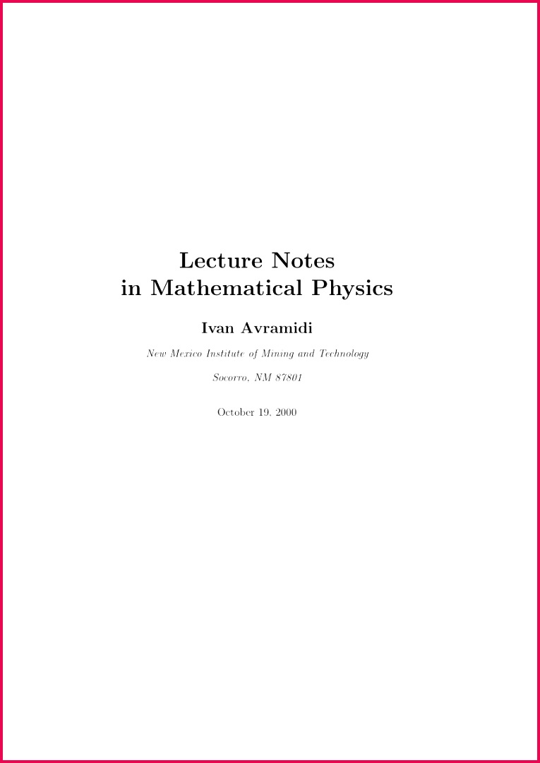 PDF Lecture Notes Methods of Mathematical Physics MATH 536