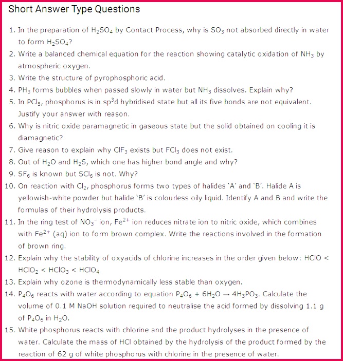 important questions class 12 chemistry chapter 7 p block elements 1