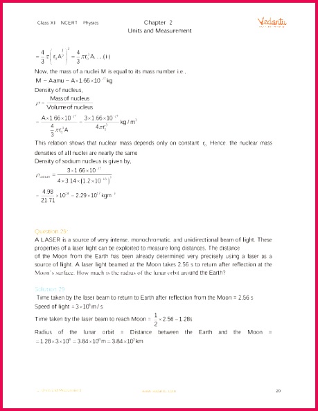 NCERT Solutions for Class 11 Physics Chapter 2 Units and Measurement Free PDF