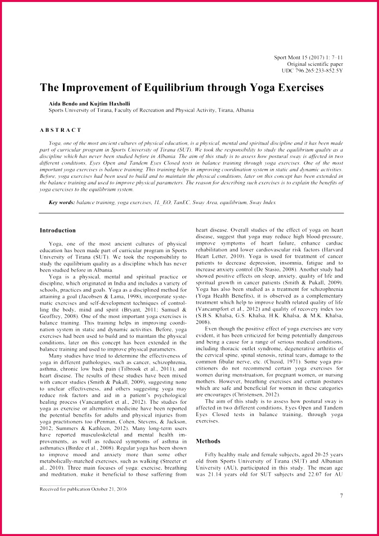 PDF The Improvement of Equilibrium through Yoga Exercises