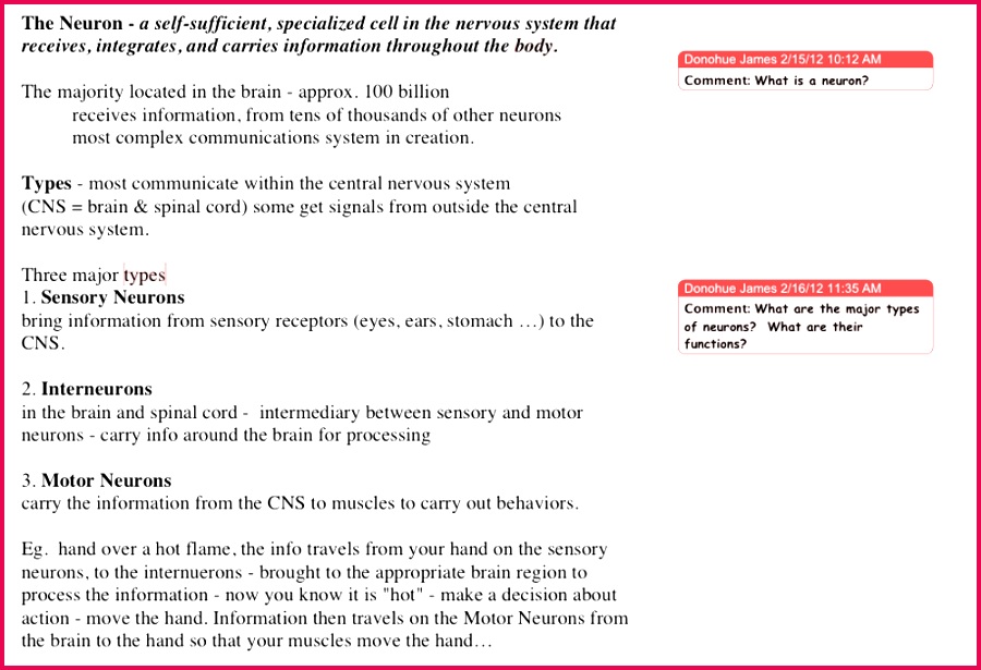 Sample of AVID s Electronic Application of Cornell Notes using Word and Tracked Changes Donohue 2012 Author provided