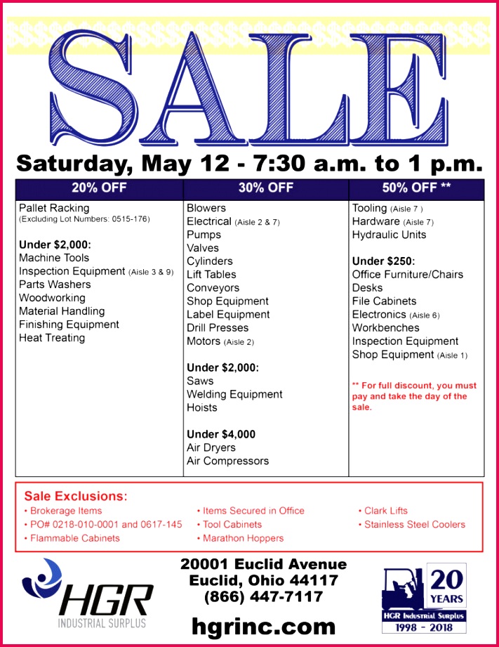 HGR Industrial Surplus May 2018 Saturday sale flyer