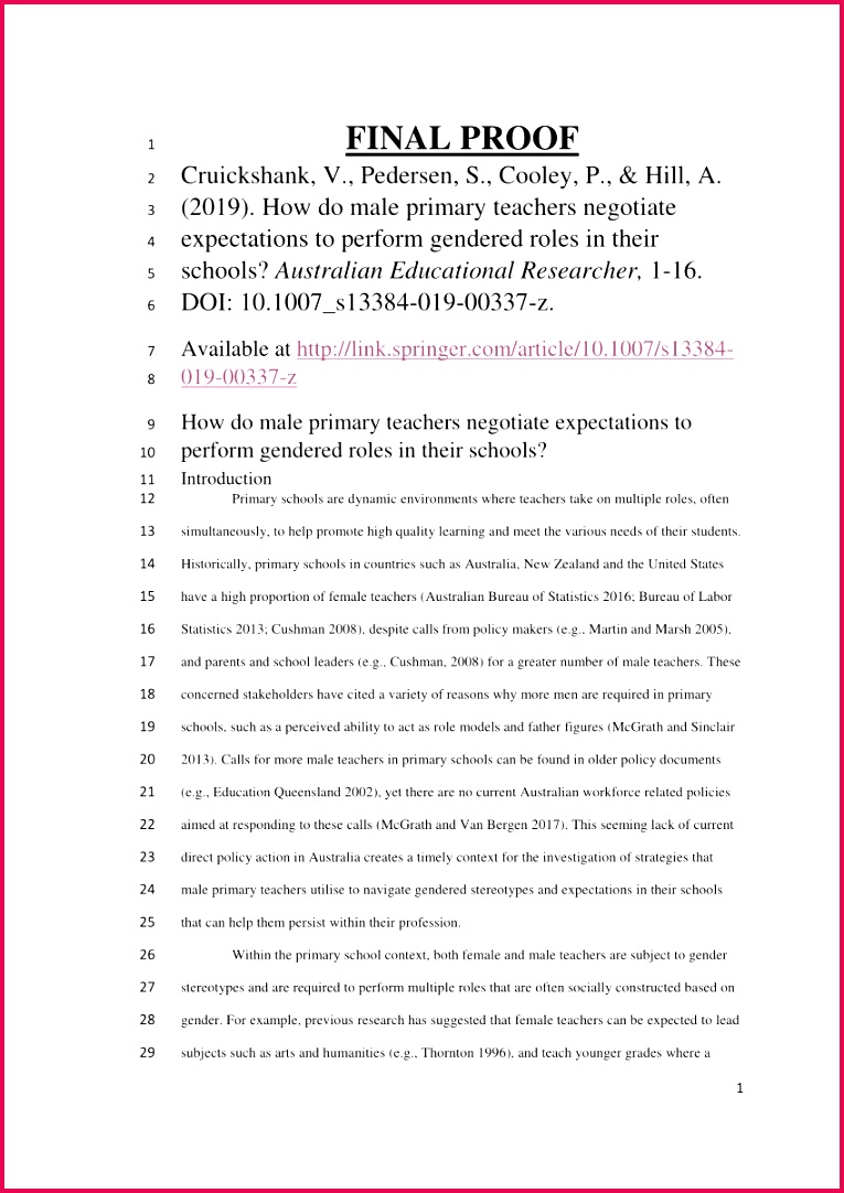 Men teachers and the "feminised" primary school A review of the literature