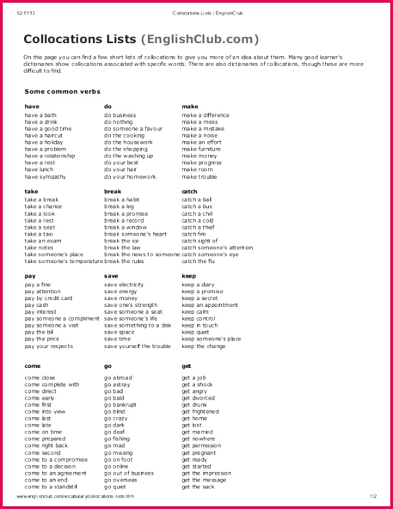 12 11 13 Collocations Lists 574743 12 11 13 Collocations Lists